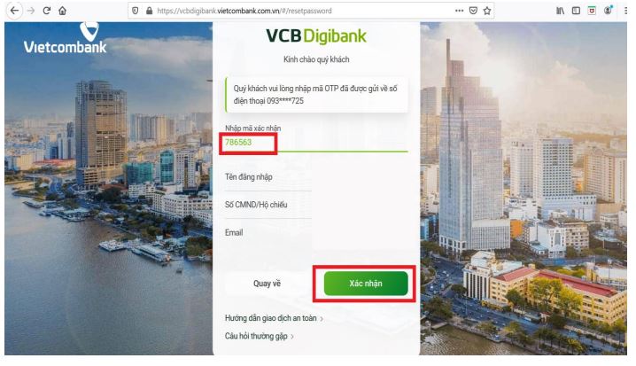 Cách lấy lại mật khẩu chuyển tiền Vietcombank