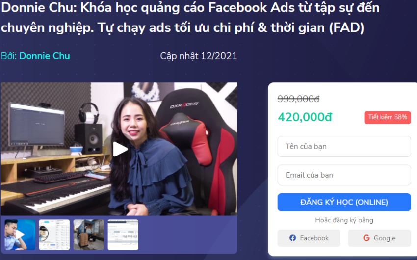 Chia sẻ khóa học quảng cáo Facebook của Donnie Chu