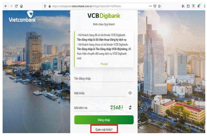 Cách lấy lại mật khẩu chuyển tiền Vietcombank 2022